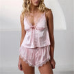 Tie Me Over Lace Trim Satin Cami & Shorts Set