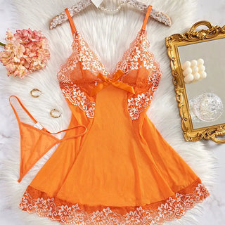 Fancy In Bloom Contrast Lace Babydoll & Thong Set