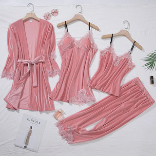 Velvet Season Lace Trim 4-Piece Pajama Set
