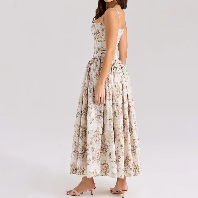 Floral Bow Corset Midi Dress