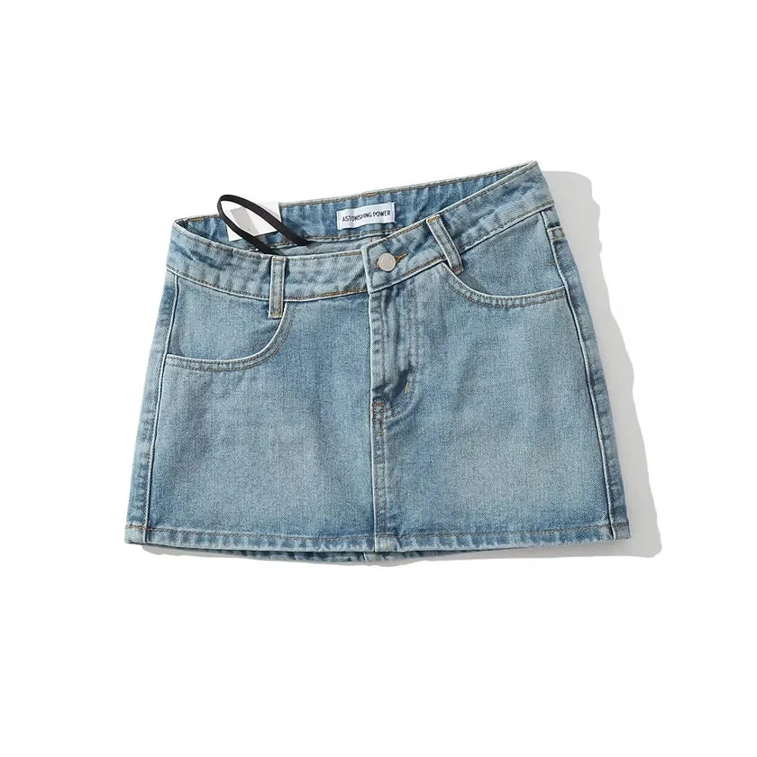 Asymmetrical Low Rise Denim Mini Skirt