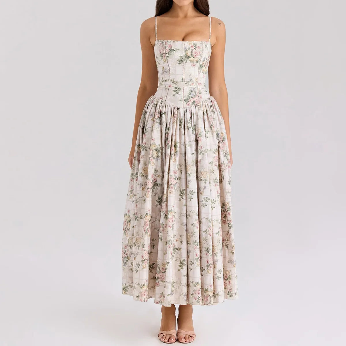 Floral Bow Corset Midi Dress