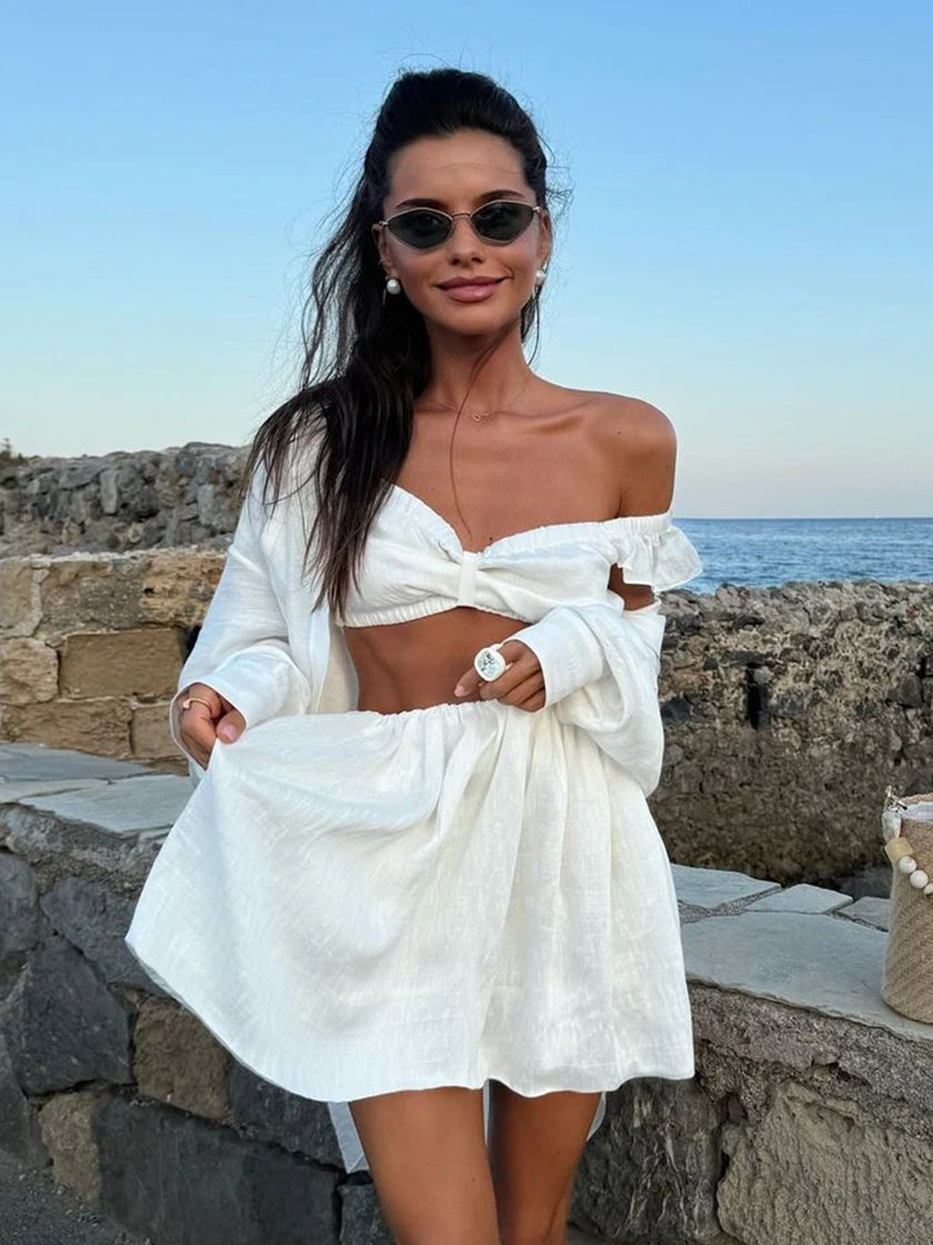 Mediterranean Moment Ruffle Crop Top & Mini Skirt Set