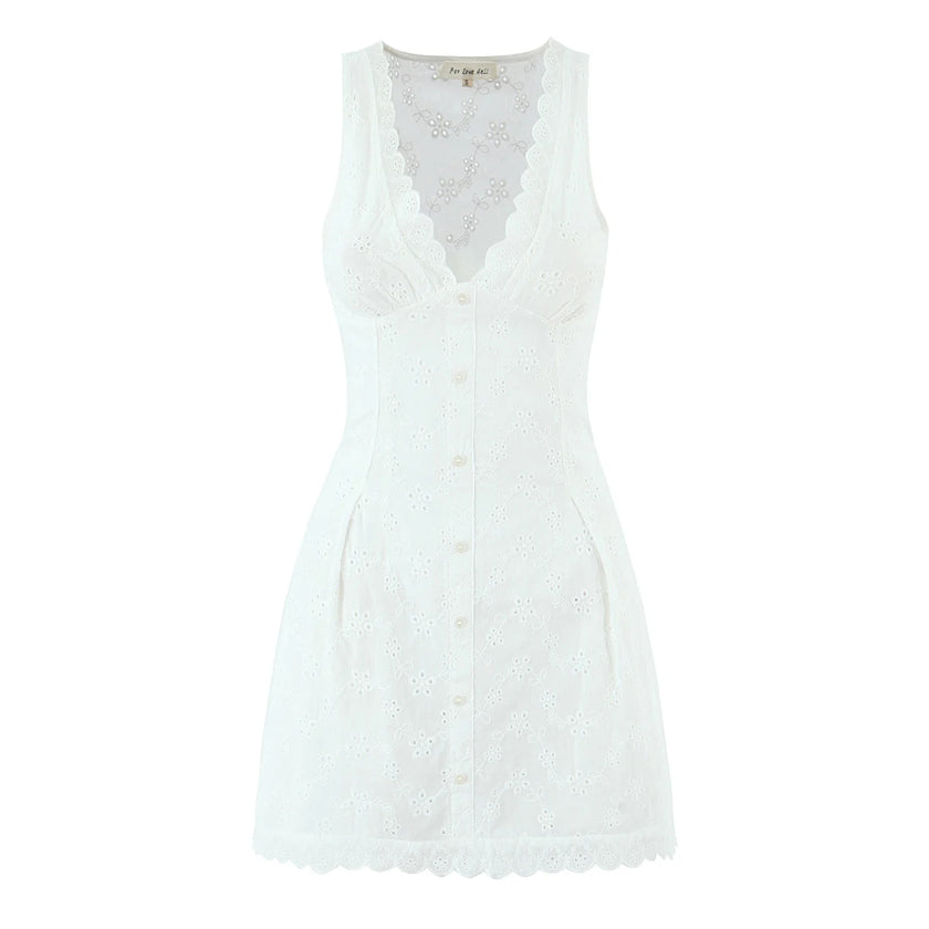 Eyelet Lace Button Front Mini Dress