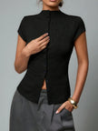 Boat Neck Button Top