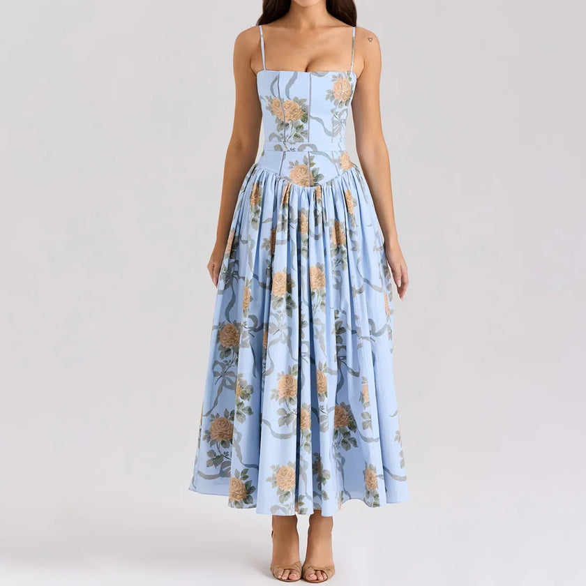 Floral Bow Corset Midi Dress