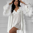 Cloud Nine Feather Trim Robe & Satin Babydoll Set