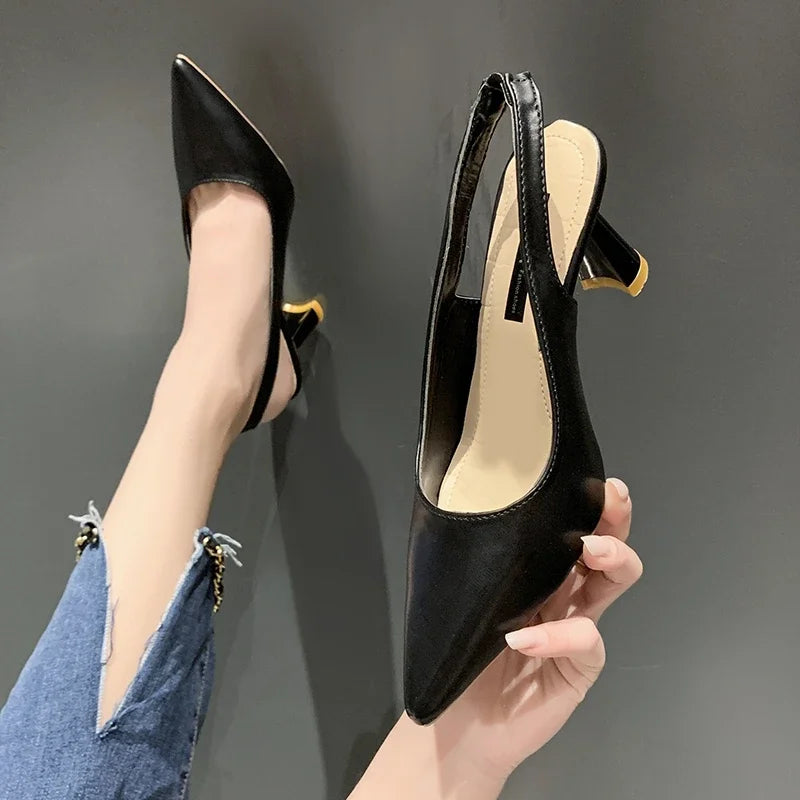 Sharp Instincts Pointed Toe Slingback Block Heels