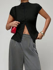 Boat Neck Button Top