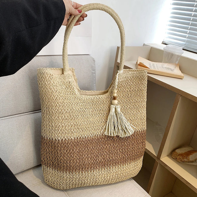 Wanderlust Woven Stripe Tassel Tote Bag