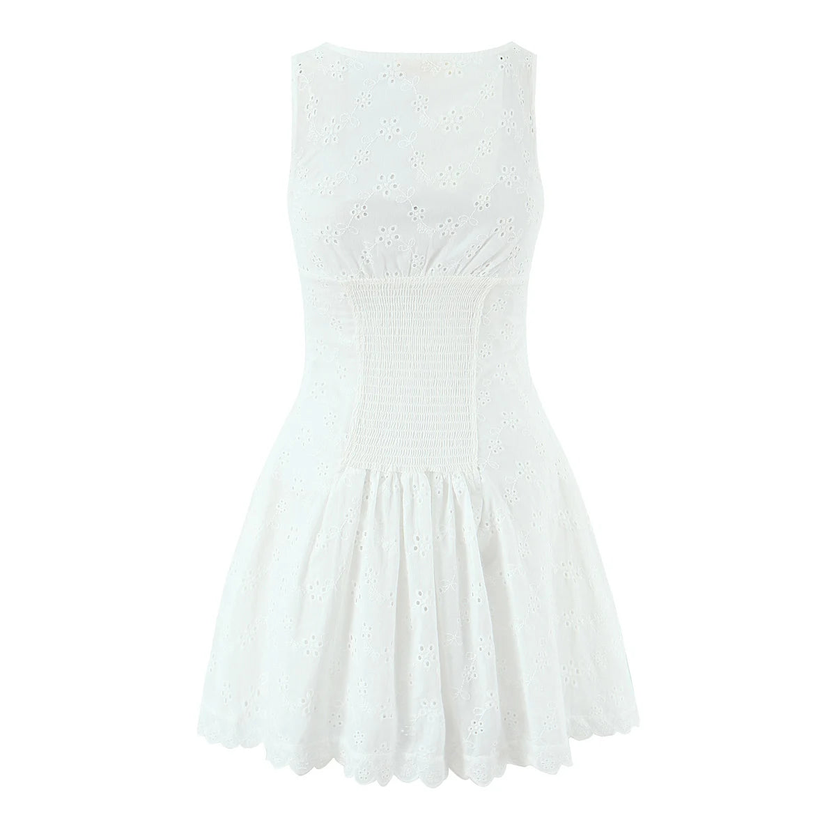 Eyelet Lace Button Front Mini Dress
