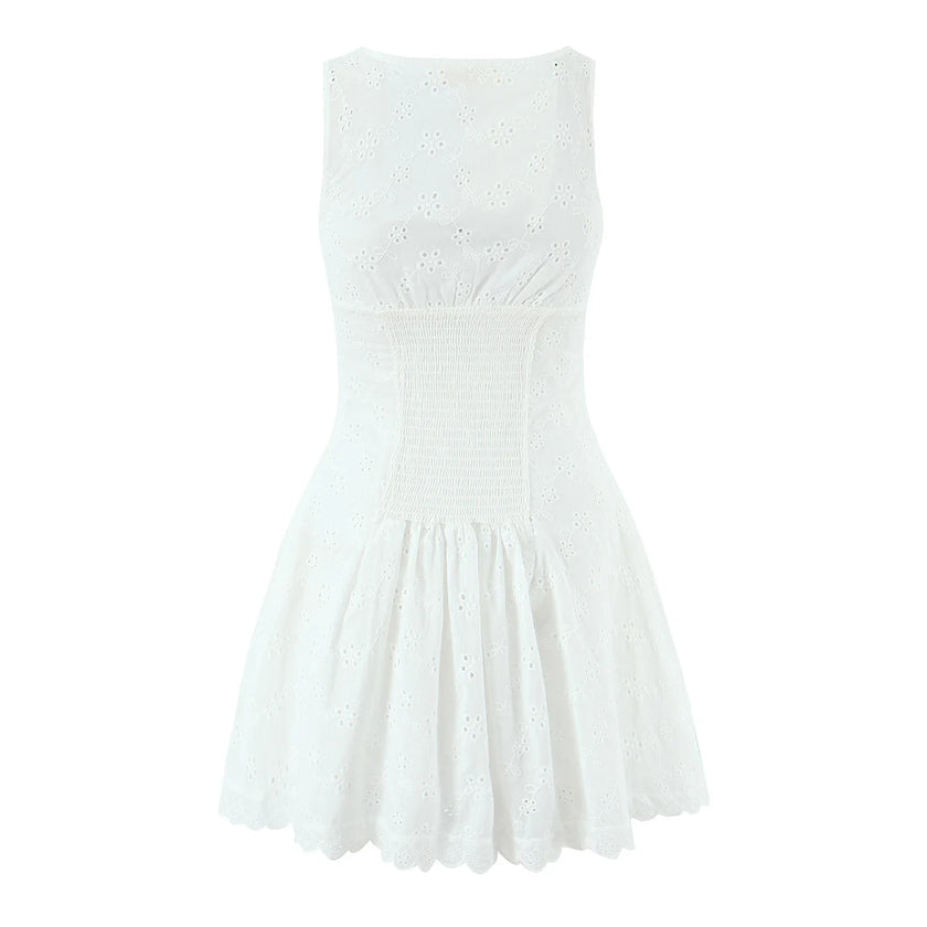 Eyelet Lace Button Front Mini Dress