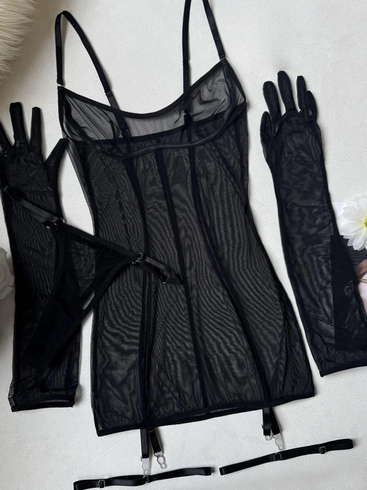 Smoke & Mirrors Sheer Mesh Corset Dress Set