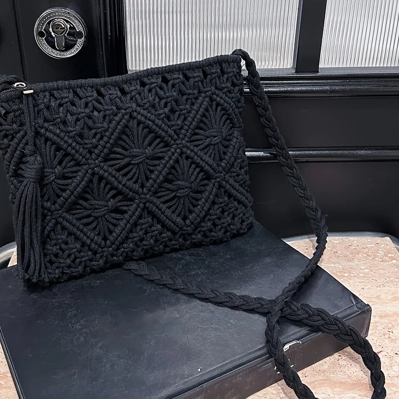 Knot Your Average Macramé Tassel Crossbody Bag