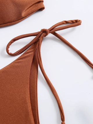 Goddess Mode Ruched Bandeau & Tie Side Bikini Set