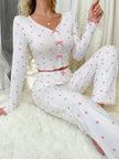 Head Over Heels Ribbed Heart Print Cardigan & Pants Set