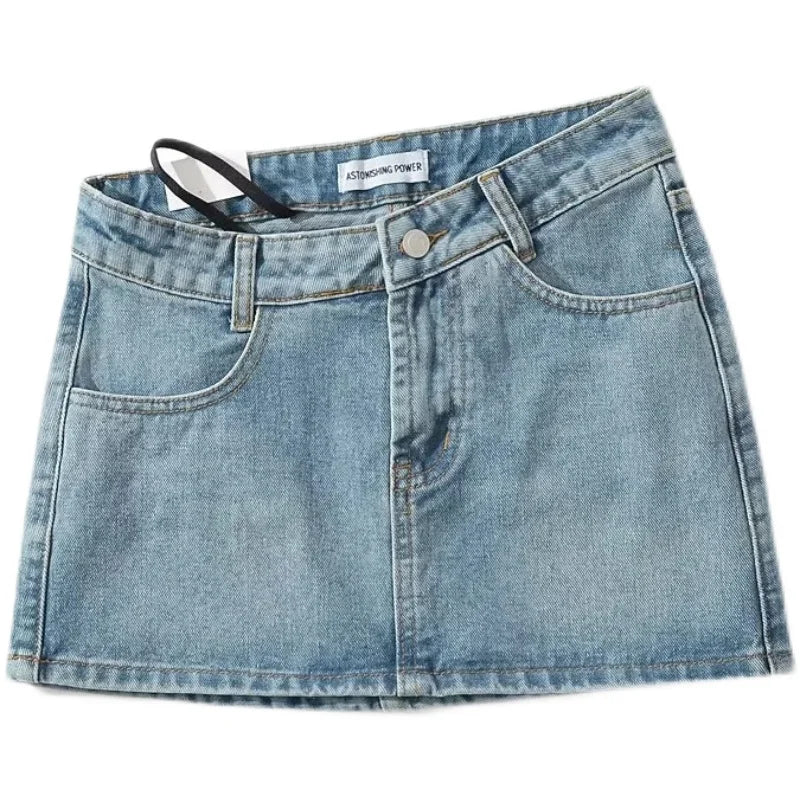 Asymmetrical Low Rise Denim Mini Skirt