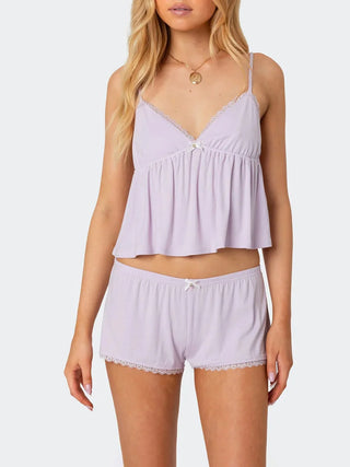 Petal Soft Lace Trim Flowy Cami & Shorts Set