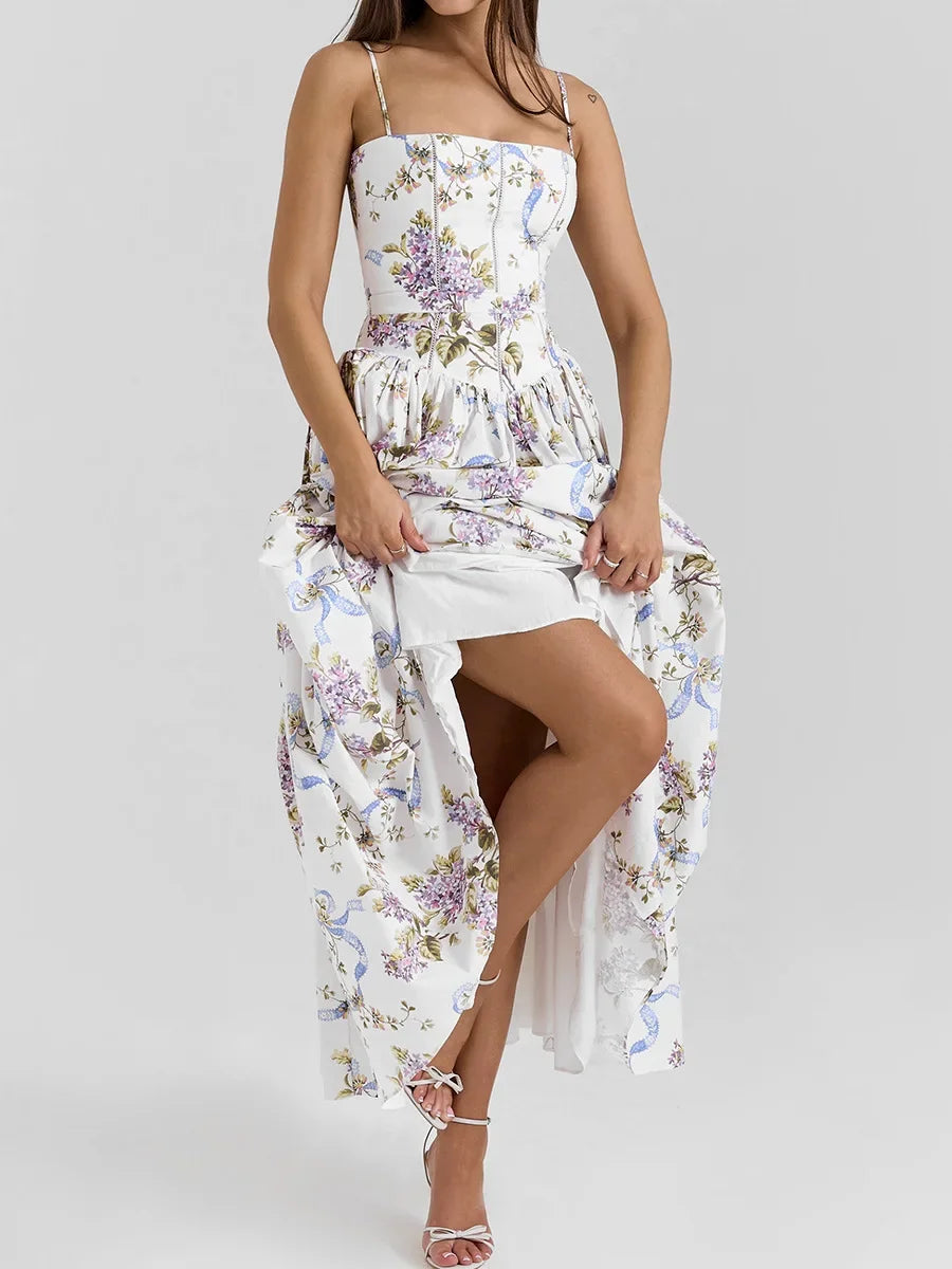 Floral Bow Corset Midi Dress