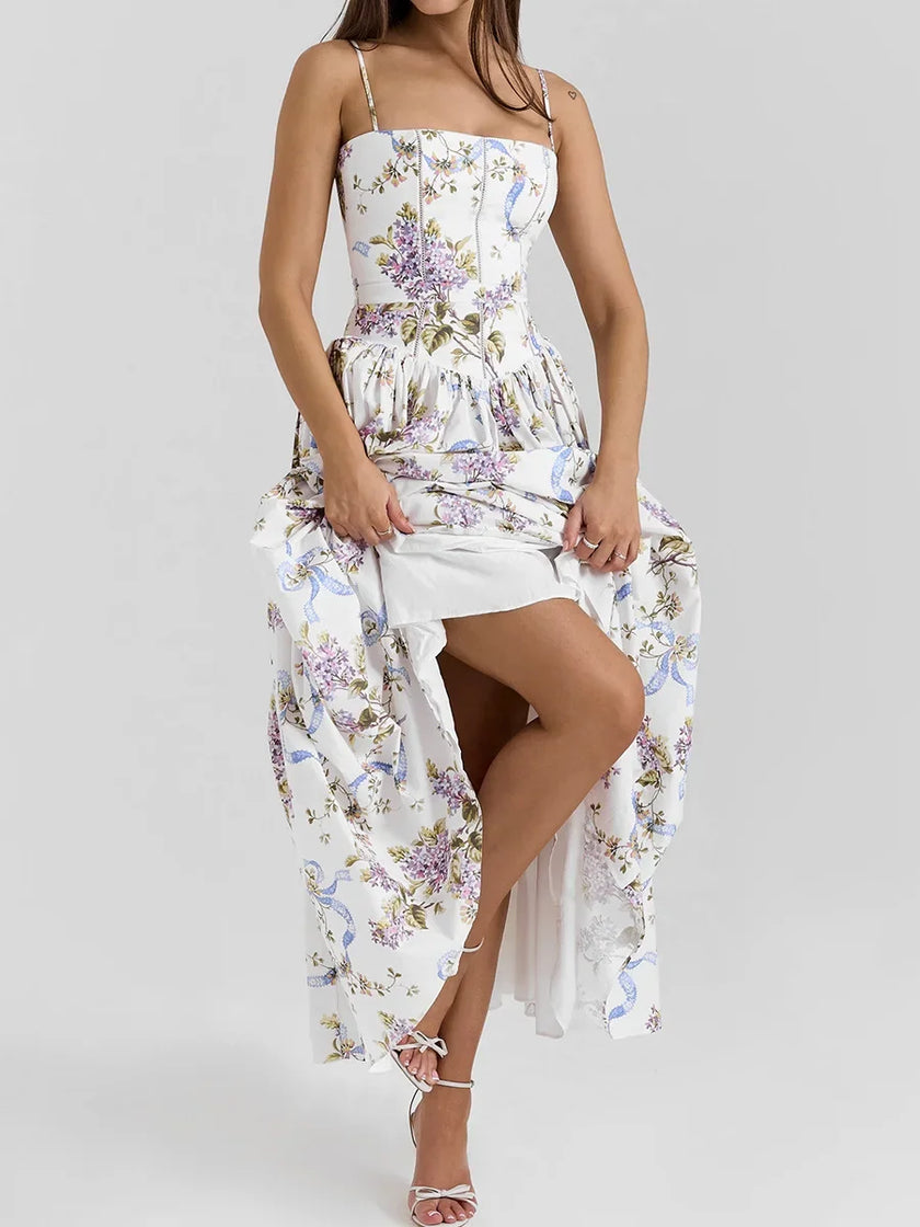 Floral Bow Corset Midi Dress