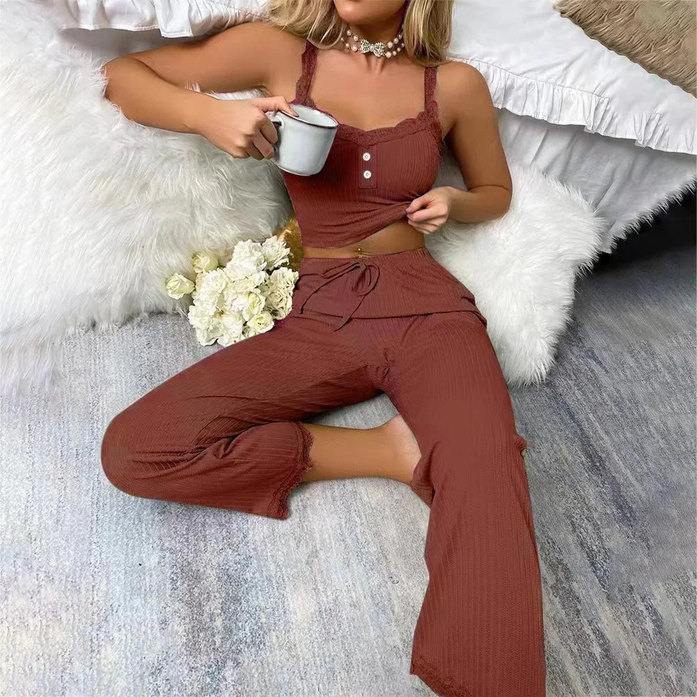 Morning Muse Scallop Cami & Wide Leg Pants Lounge Set