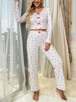Head Over Heels Ribbed Heart Print Cardigan & Pants Set
