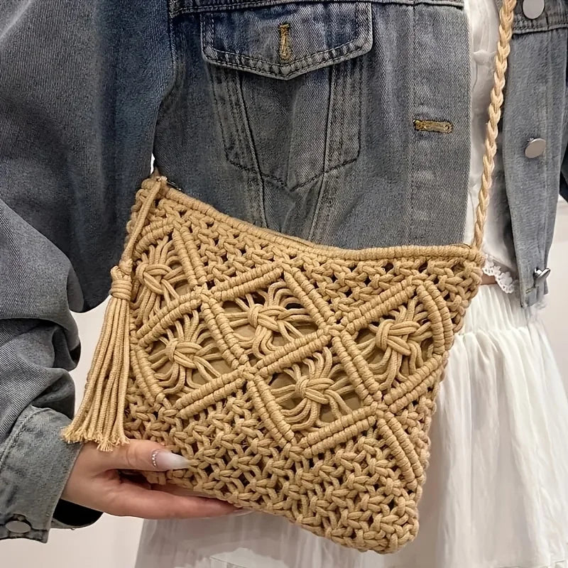 Knot Your Average Macramé Tassel Crossbody Bag