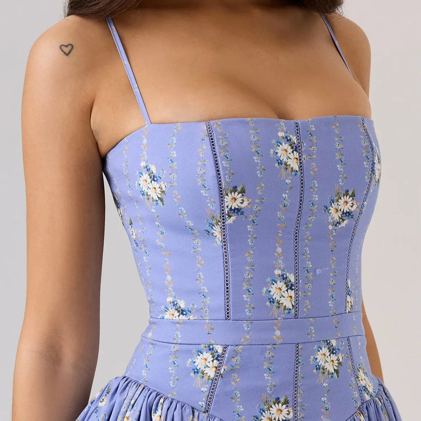 Floral Bow Corset Midi Dress
