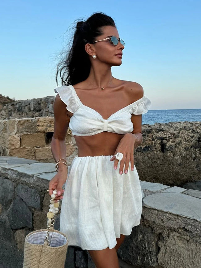 Mediterranean Moment Ruffle Crop Top & Mini Skirt Set