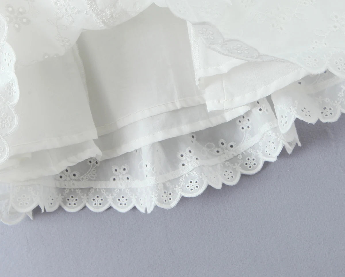 Eyelet Lace Button Front Mini Dress
