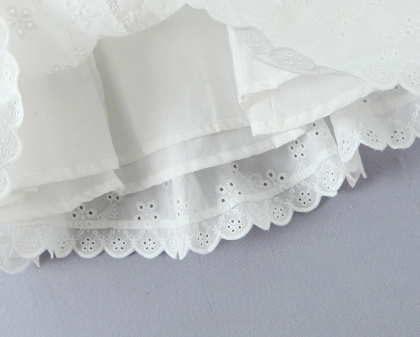 Eyelet Lace Button Front Mini Dress