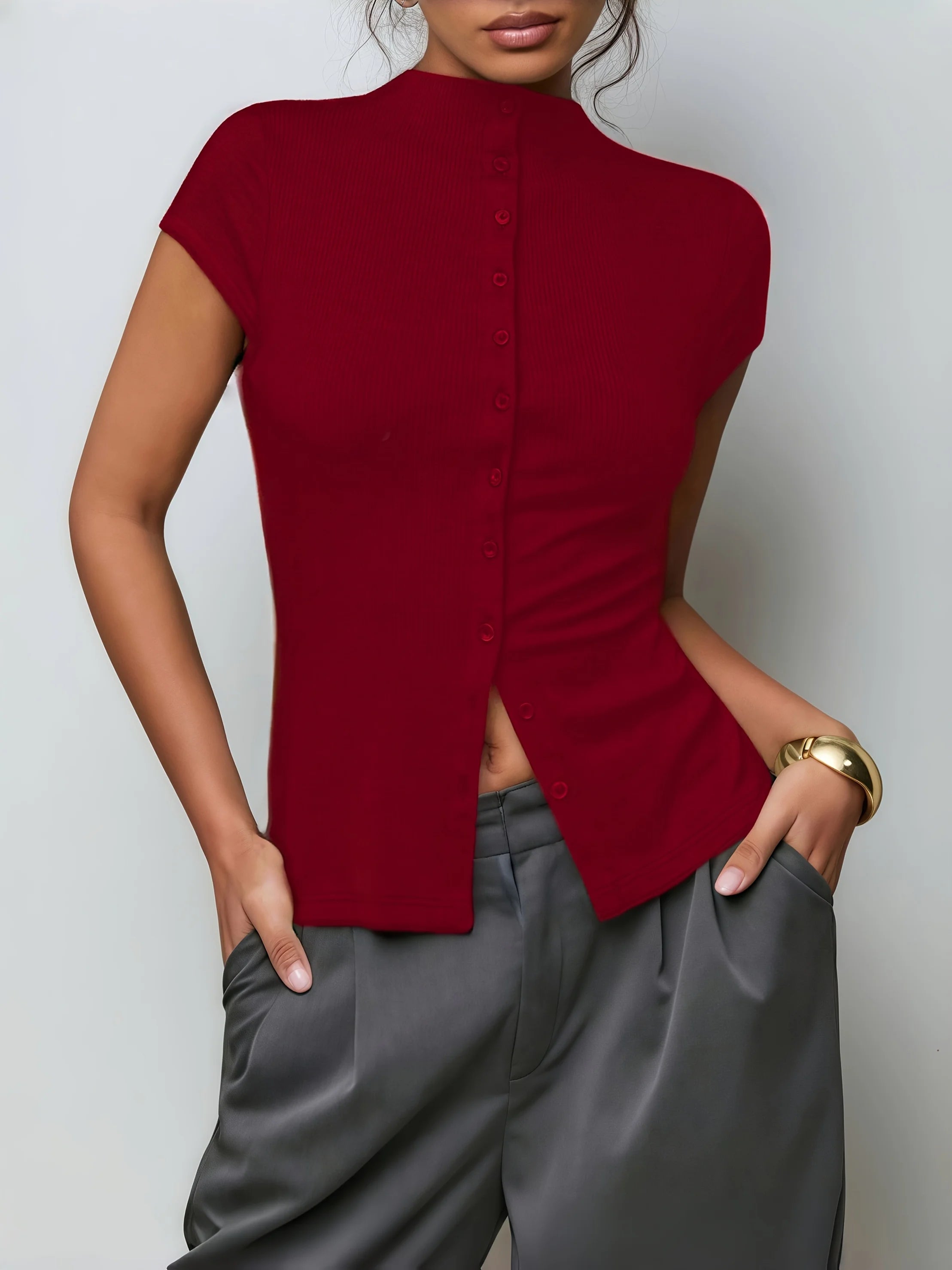 Boat Neck Button Top
