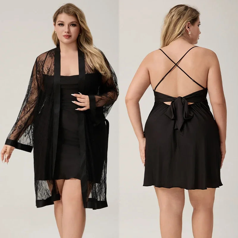 Plus Dark Romance Sheer Lace Robe