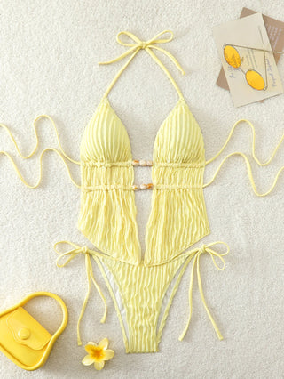 Shell Yeah Textured Halter Cut-Out One Piece Swimsuit