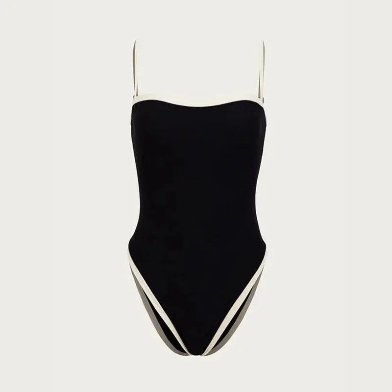 Less Is More Contrast Trim Square Neck One Piece