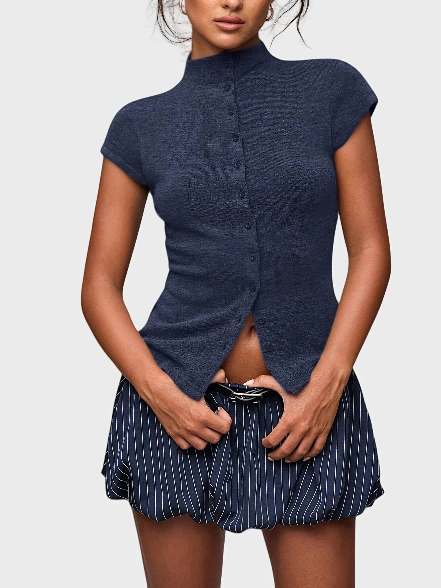Boat Neck Button Top