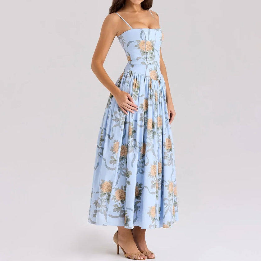 Floral Bow Corset Midi Dress