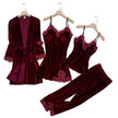 Velvet Season Lace Trim 4-Piece Pajama Set
