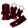 Velvet Season Lace Trim 4-Piece Pajama Set
