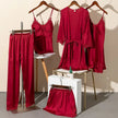Morning Ritual Lace Trim Satin 4-Piece Pajama Set