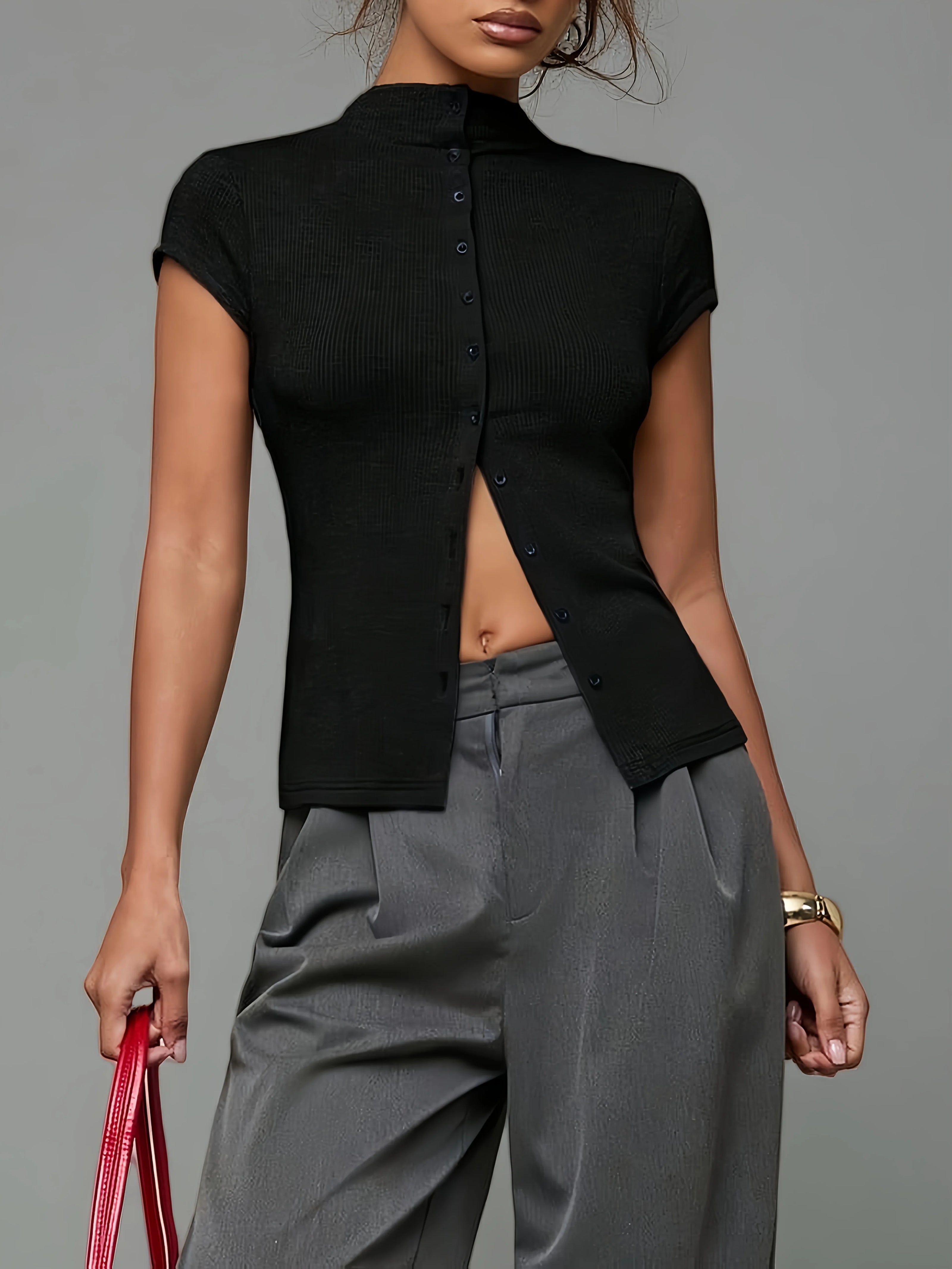 Boat Neck Button Top