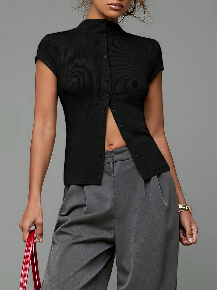 Boat Neck Button Top