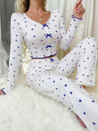 Head Over Heels Ribbed Heart Print Cardigan & Pants Set