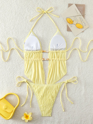 Shell Yeah Textured Halter Cut-Out One Piece Swimsuit