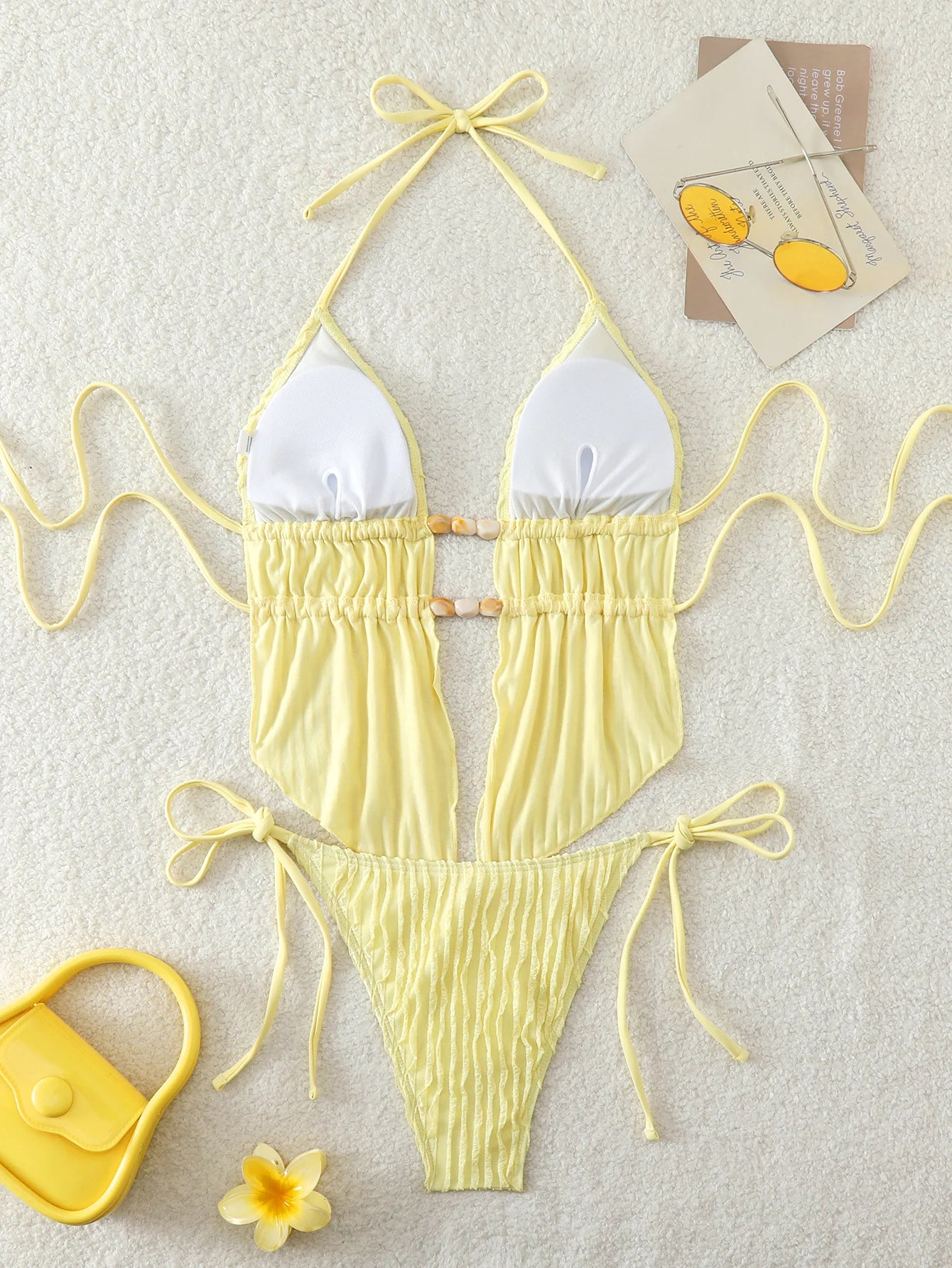 Shell Yeah Textured Halter Cut-Out One Piece Swimsuit