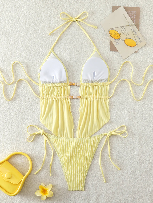 Shell Yeah Textured Halter Cut-Out One Piece Swimsuit