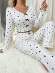 Head Over Heels Ribbed Heart Print Cardigan & Pants Set