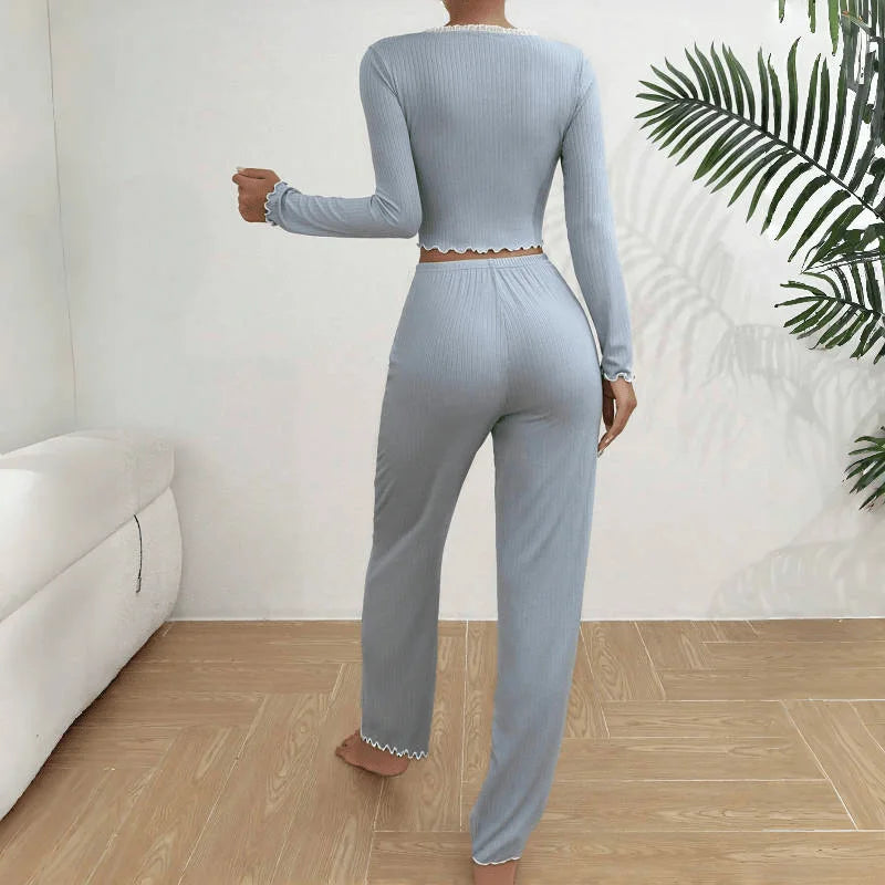 Button Up Buttercup Ribbed Cardigan & Pants Lounge Set