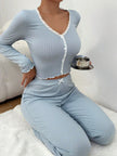 Button Up Buttercup Ribbed Cardigan & Pants Lounge Set