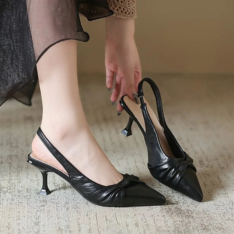 Knot Your Average Twist Bow Slingback Kitten Heels